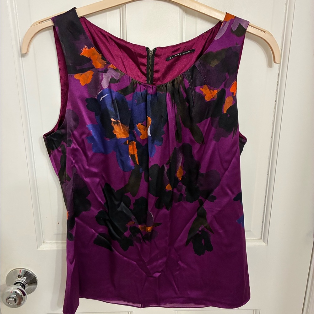 Elie Tahari Purple Floral Blouse